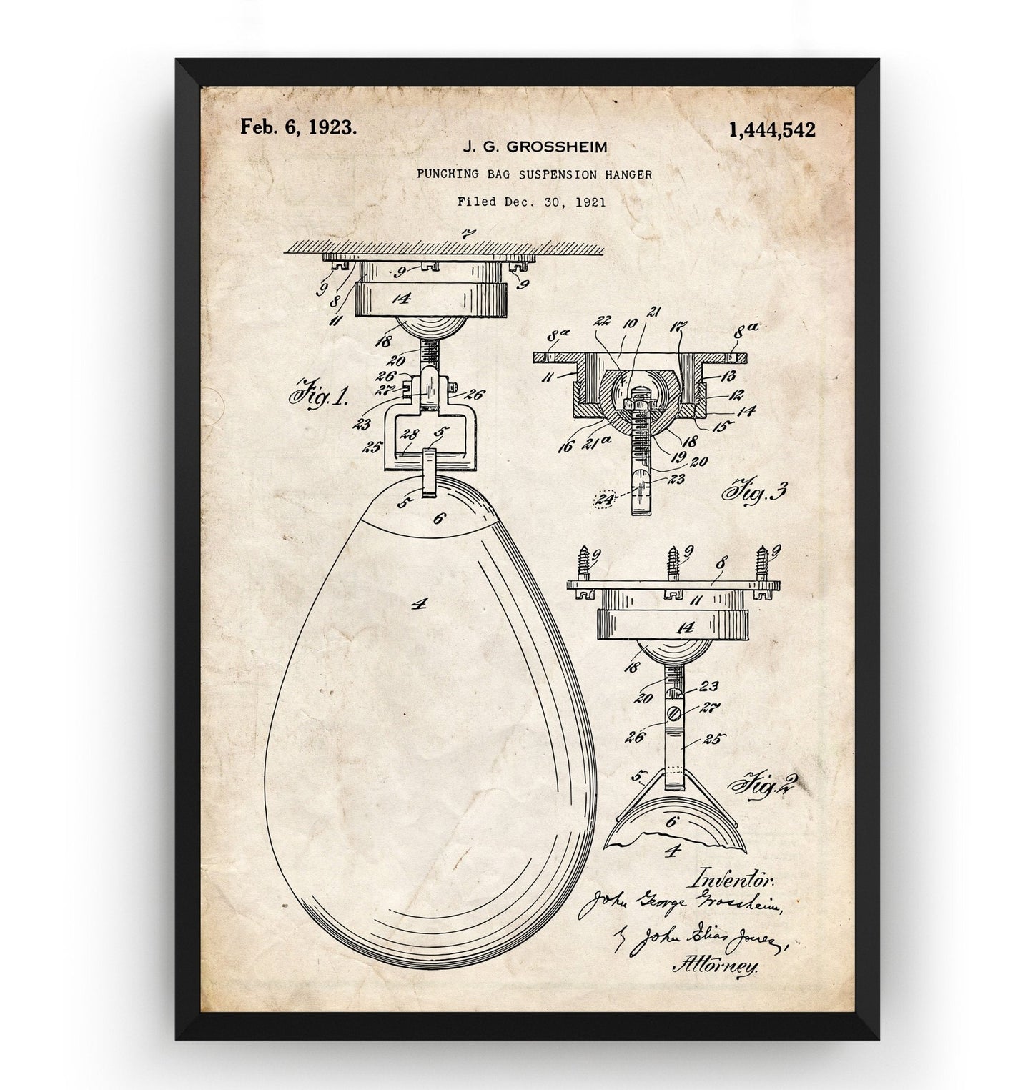 Boxing Speed Bag 1923 Patent Print - Magic Posters