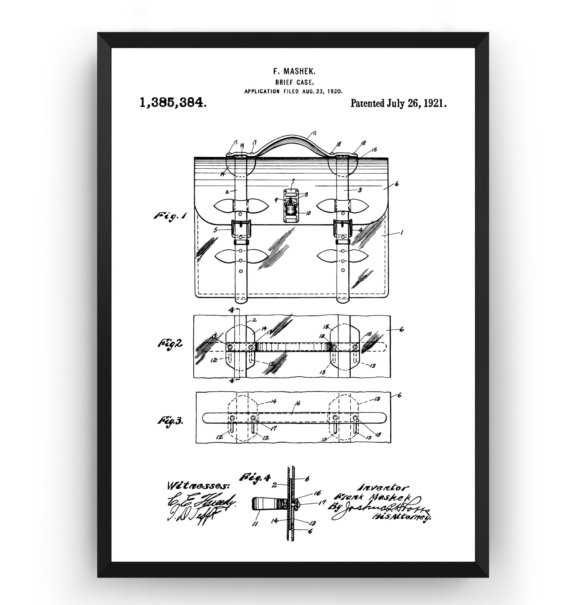 Briefcase 1921 Patent Print - Magic Posters