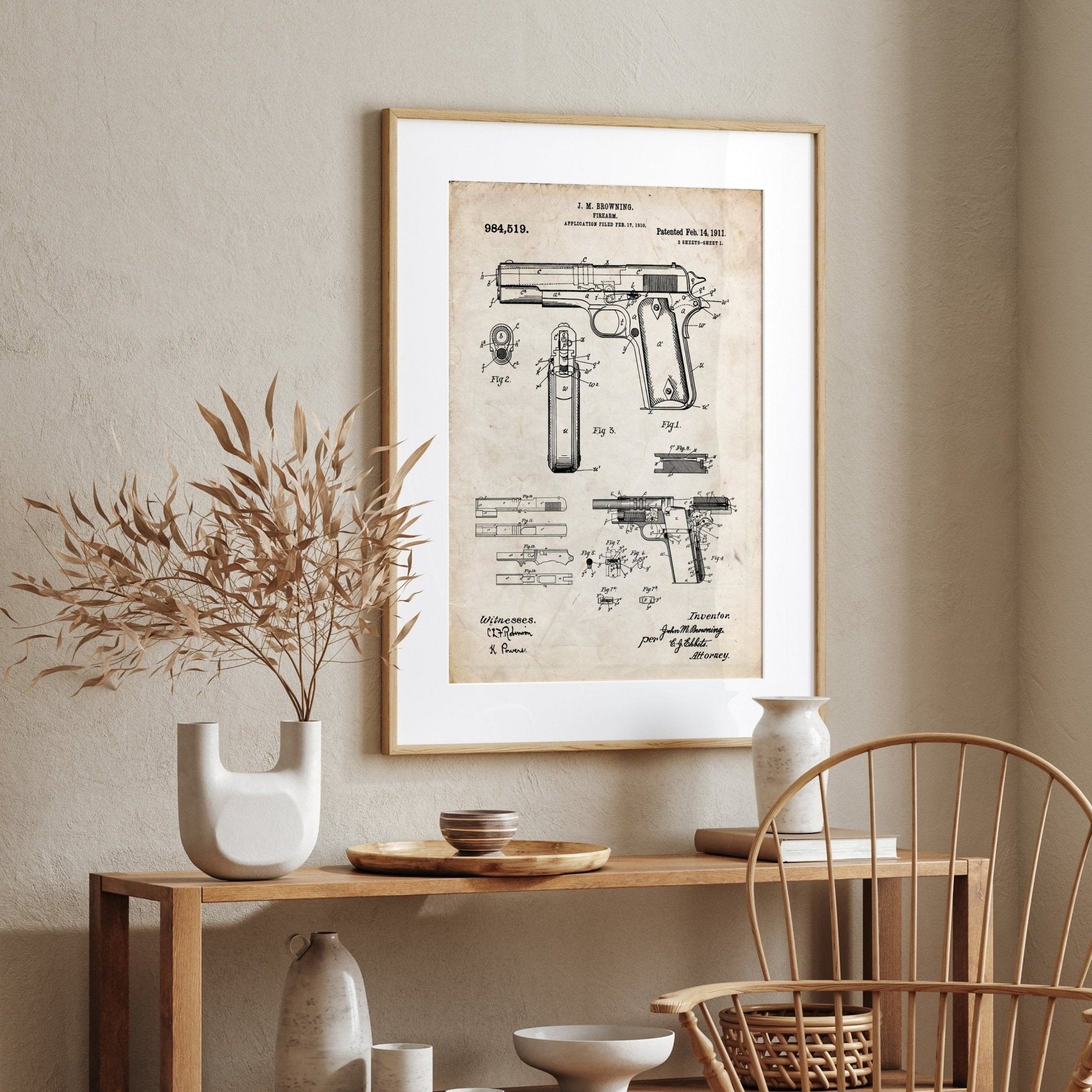 Browning 1911 Handgun Patent Print - Magic Posters