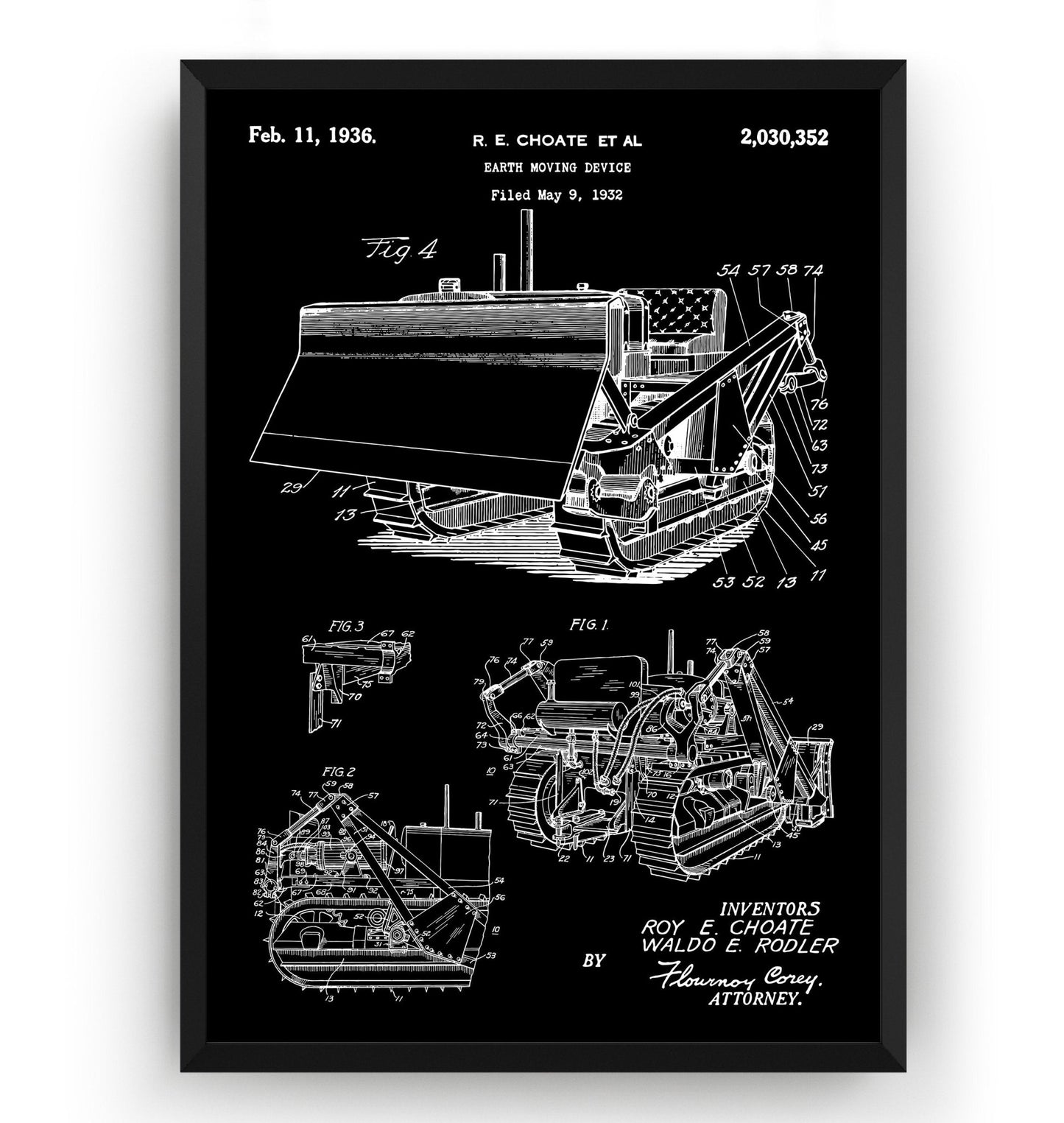 Bulldozer Earth Mover 1936 Patent Print - Magic Posters