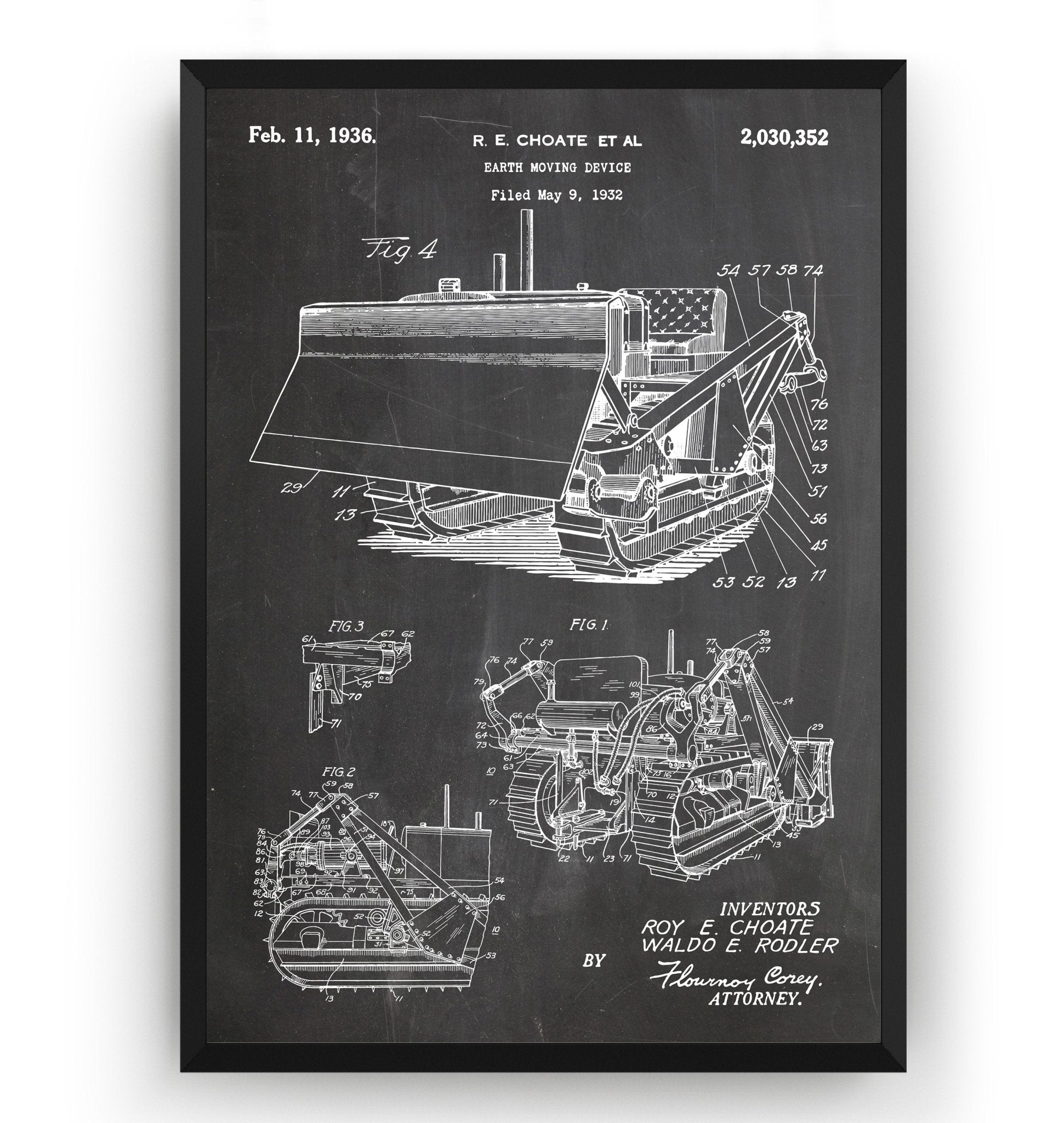 Bulldozer Earth Mover 1936 Patent Print - Magic Posters