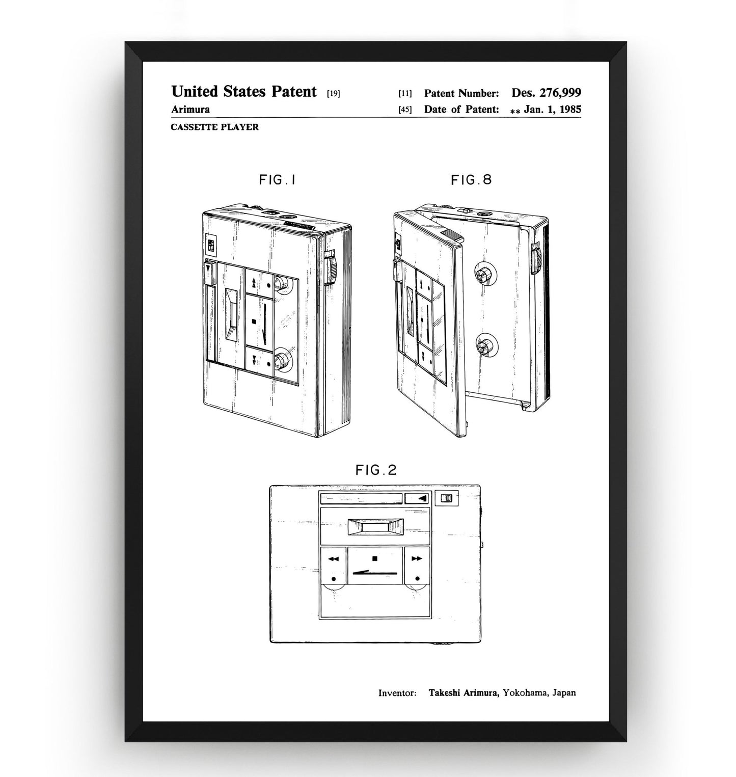 Cassette Player 1985 Patent Print - Magic Posters