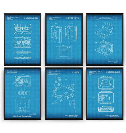 Cassette Player And Tape Set Of 6 Patent Prints - Magic Posters