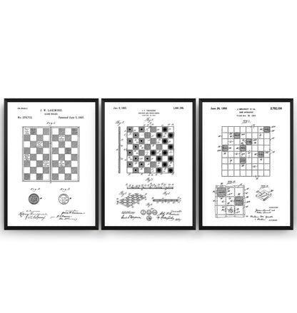 Checkers Draughts And Chess Set Of 3 Patent Prints - Magic Posters