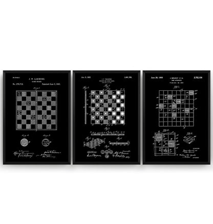 Checkers Draughts And Chess Set Of 3 Patent Prints - Magic Posters