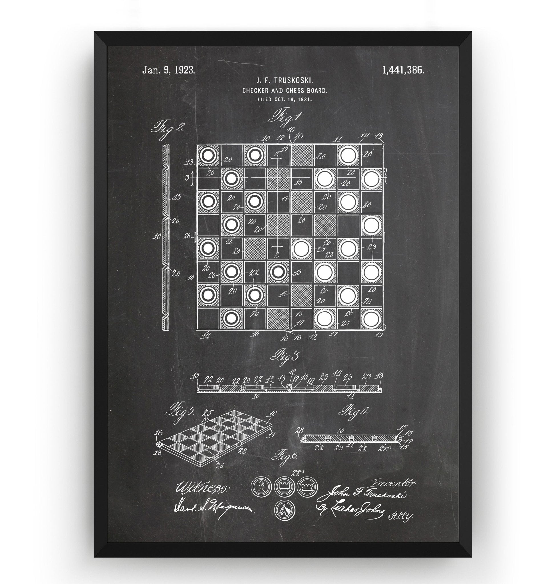 Checkers Draughts And Chessboard 1923 Patent Print - Magic Posters