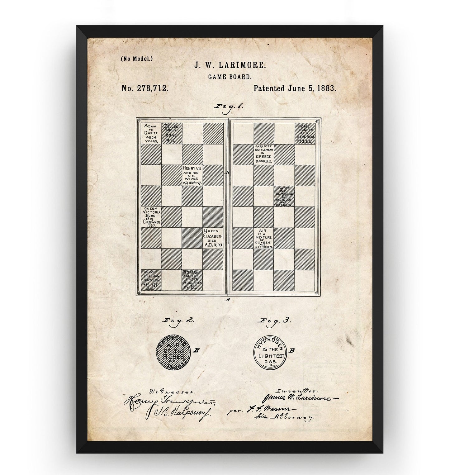 Checkers Draughts Game Board 1883 Patent Print - Magic Posters