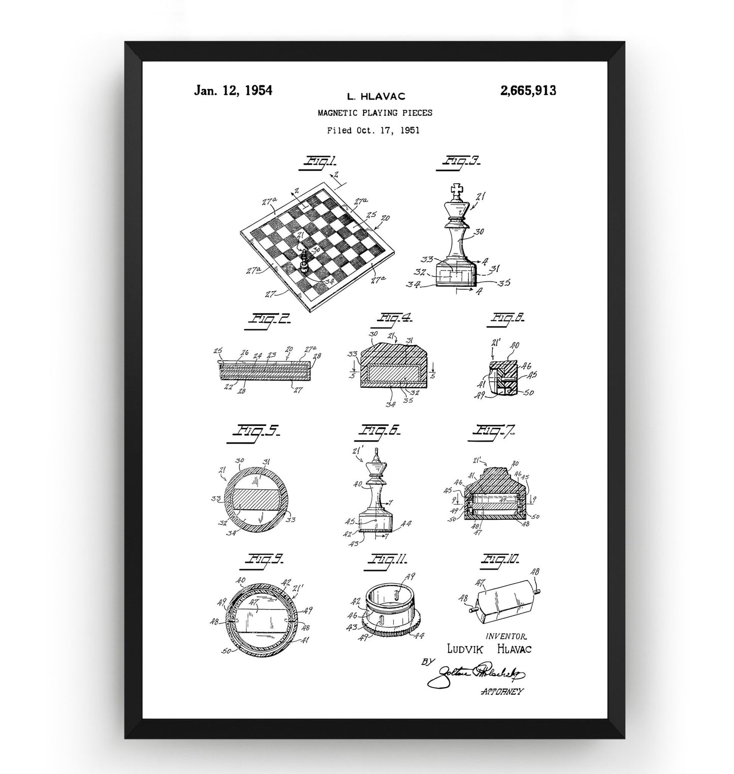 Chess Playing Pieces 1954 Patent Print - Magic Posters