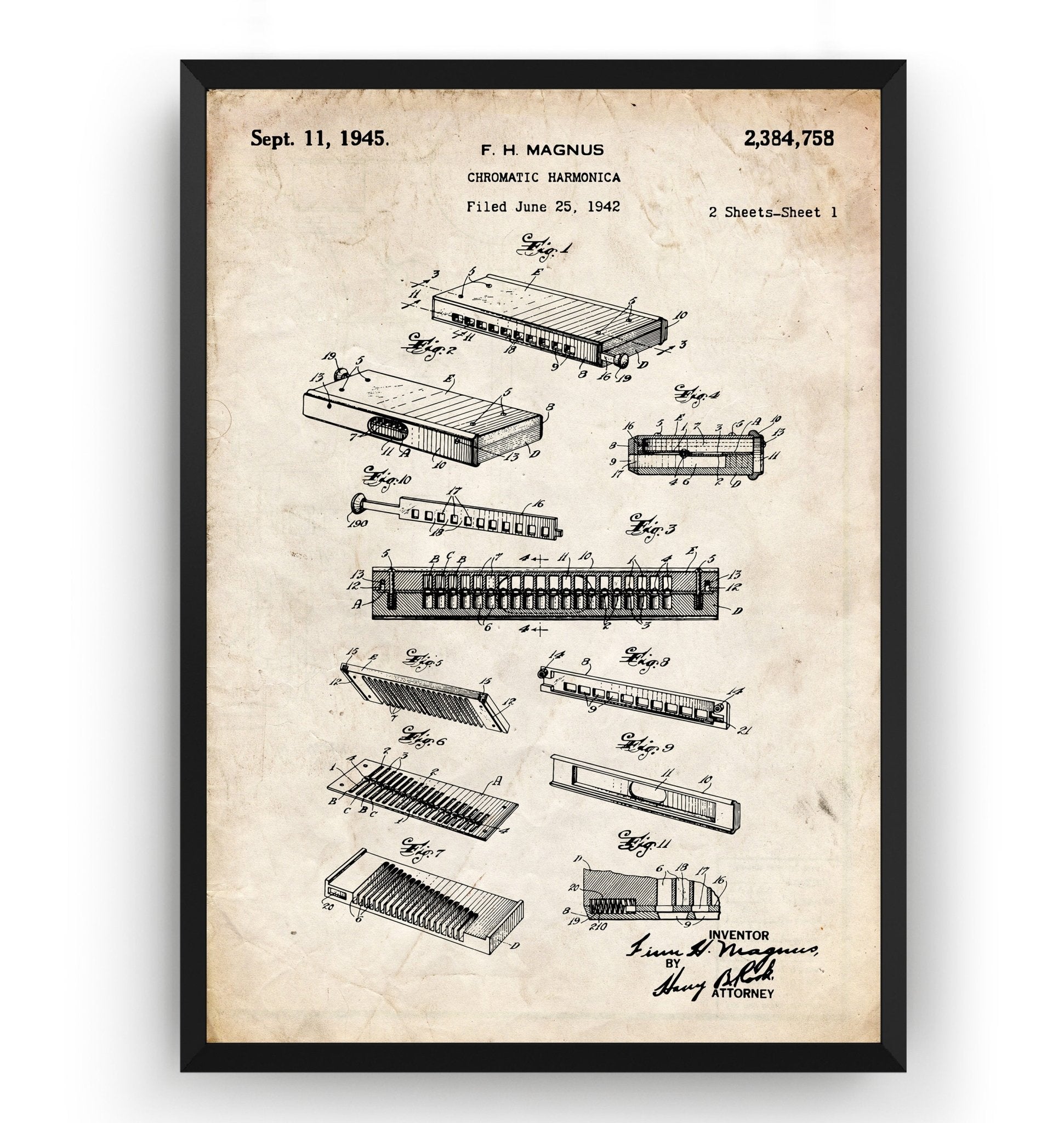 Chromatic Harmonica 1945 Patent Print - Magic Posters