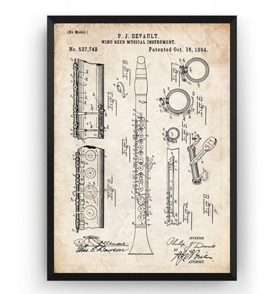 Clarinet 1894 Patent Print - Magic Posters