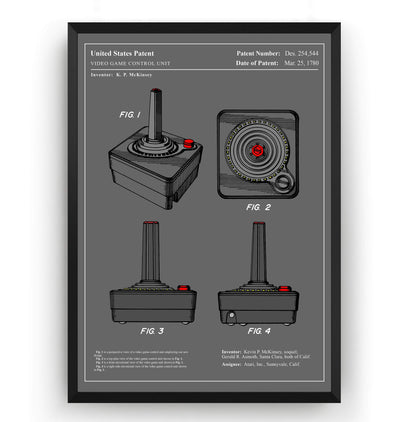 Colourised Atari Joystick Patent Print - Magic Posters