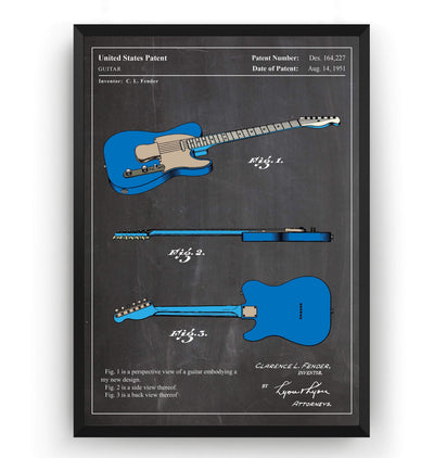 Colourised Fender Telecaster Guitar 1951 Patent Print - Magic Posters