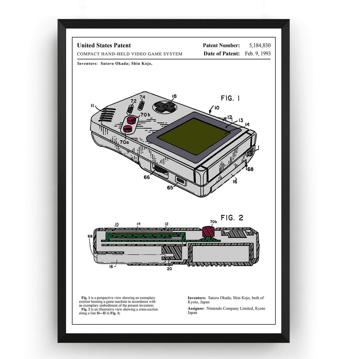 Colourised Handheld Video Game Patent Print - Magic Posters