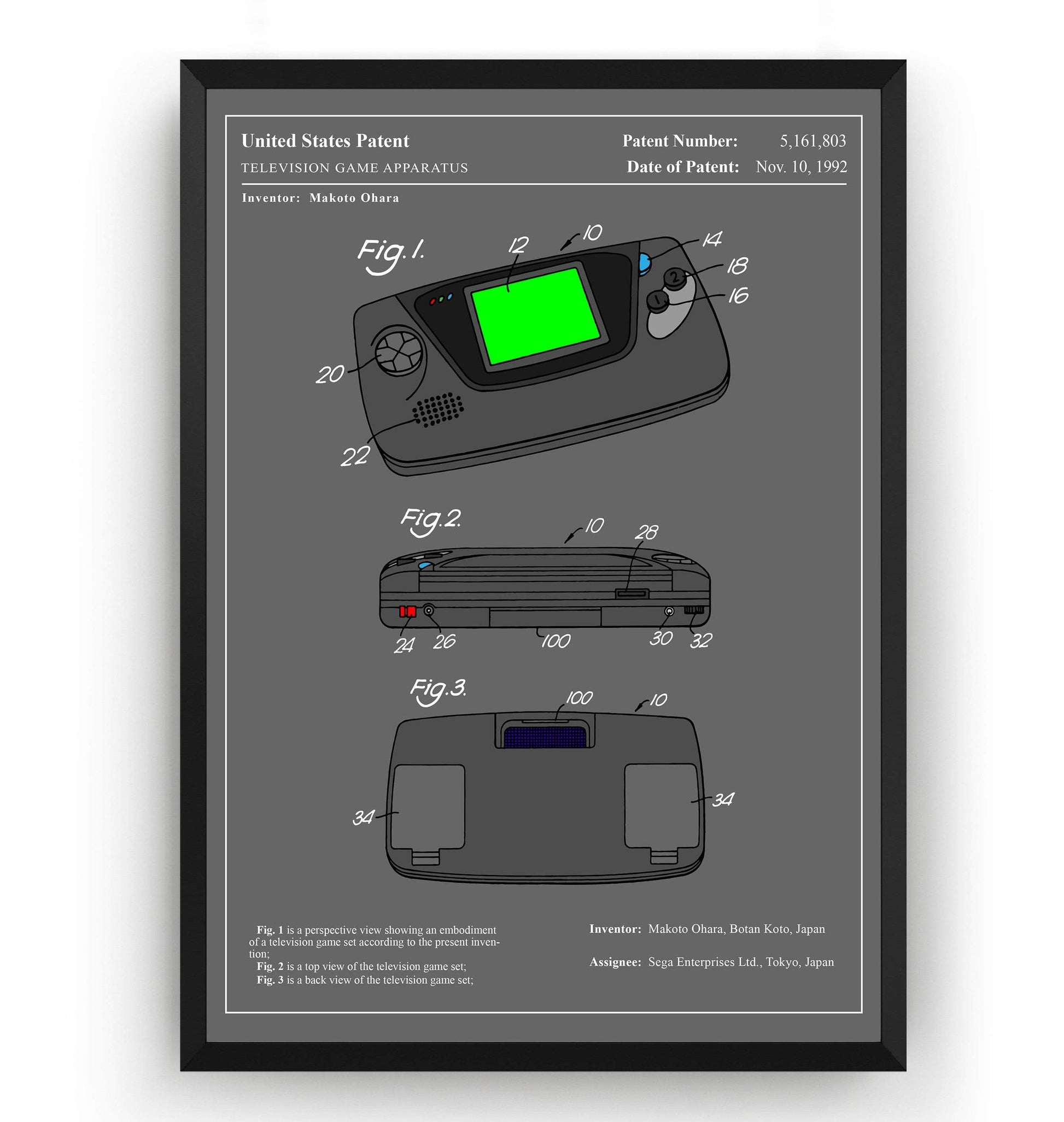 Colourised Game Gear Patent Print - Magic Posters