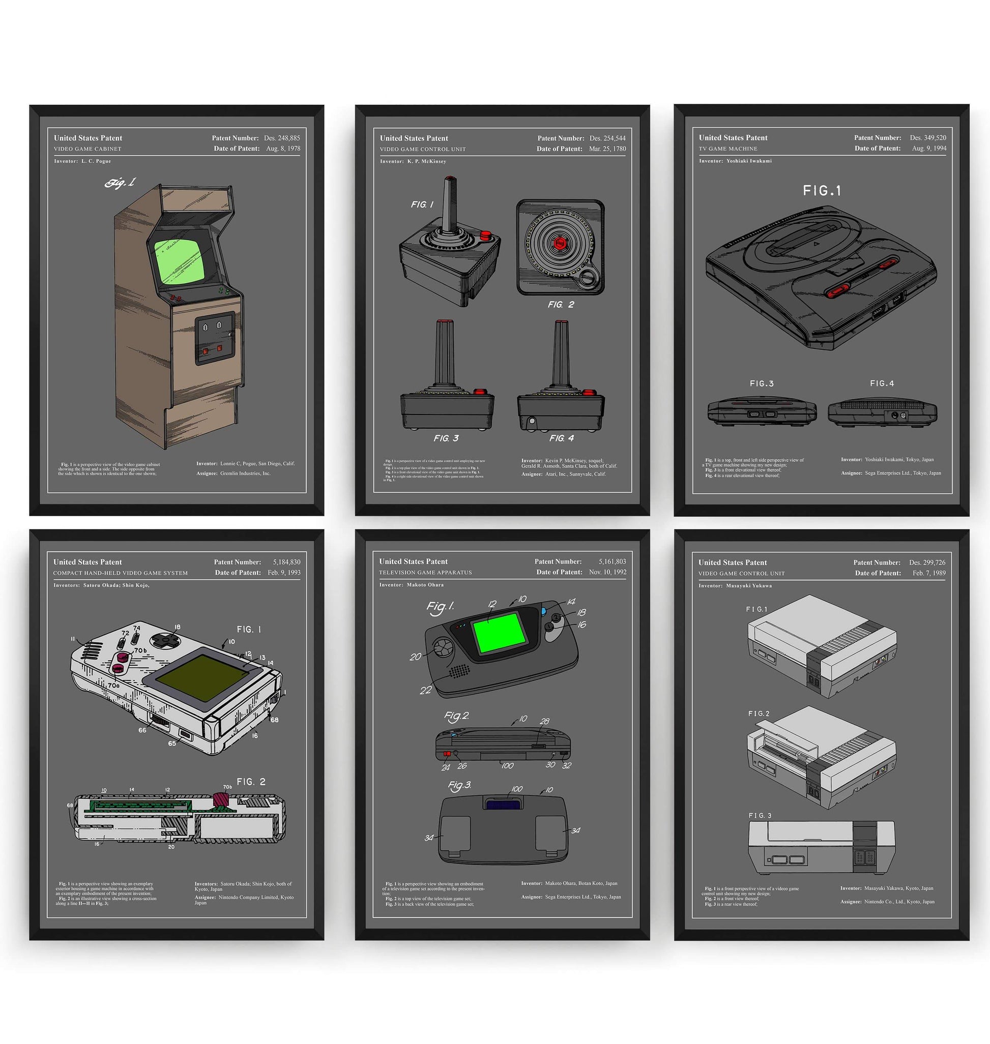 Colourised Gaming Set Of 6 Patent Prints - Magic Posters