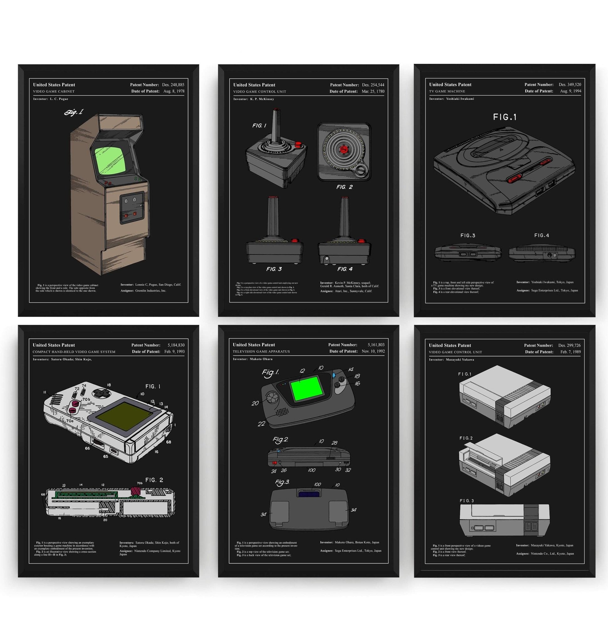 Colourised Gaming Set Of 6 Patent Prints - Magic Posters