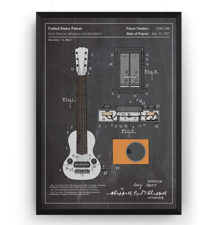 Colourised Gibson E-150 Guitar 1937 Patent Print - Magic Posters