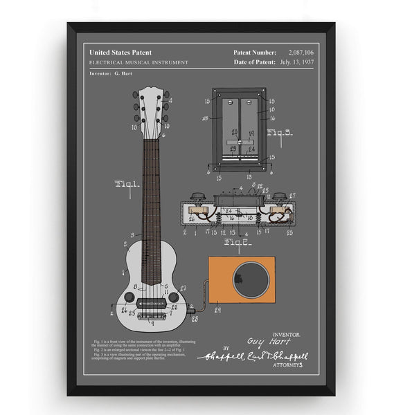 Colourised Gibson E-150 Guitar 1937 Patent Print - Magic Posters