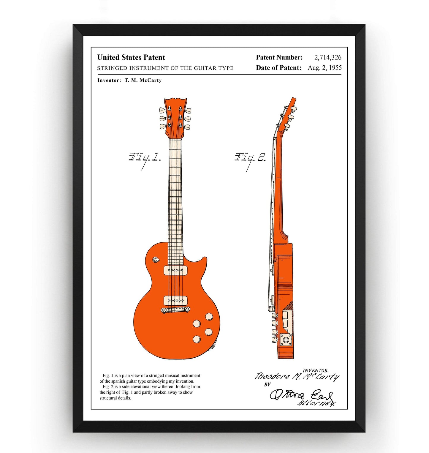 Colourised Gibson Les Paul Guitar Patent Print - Magic Posters