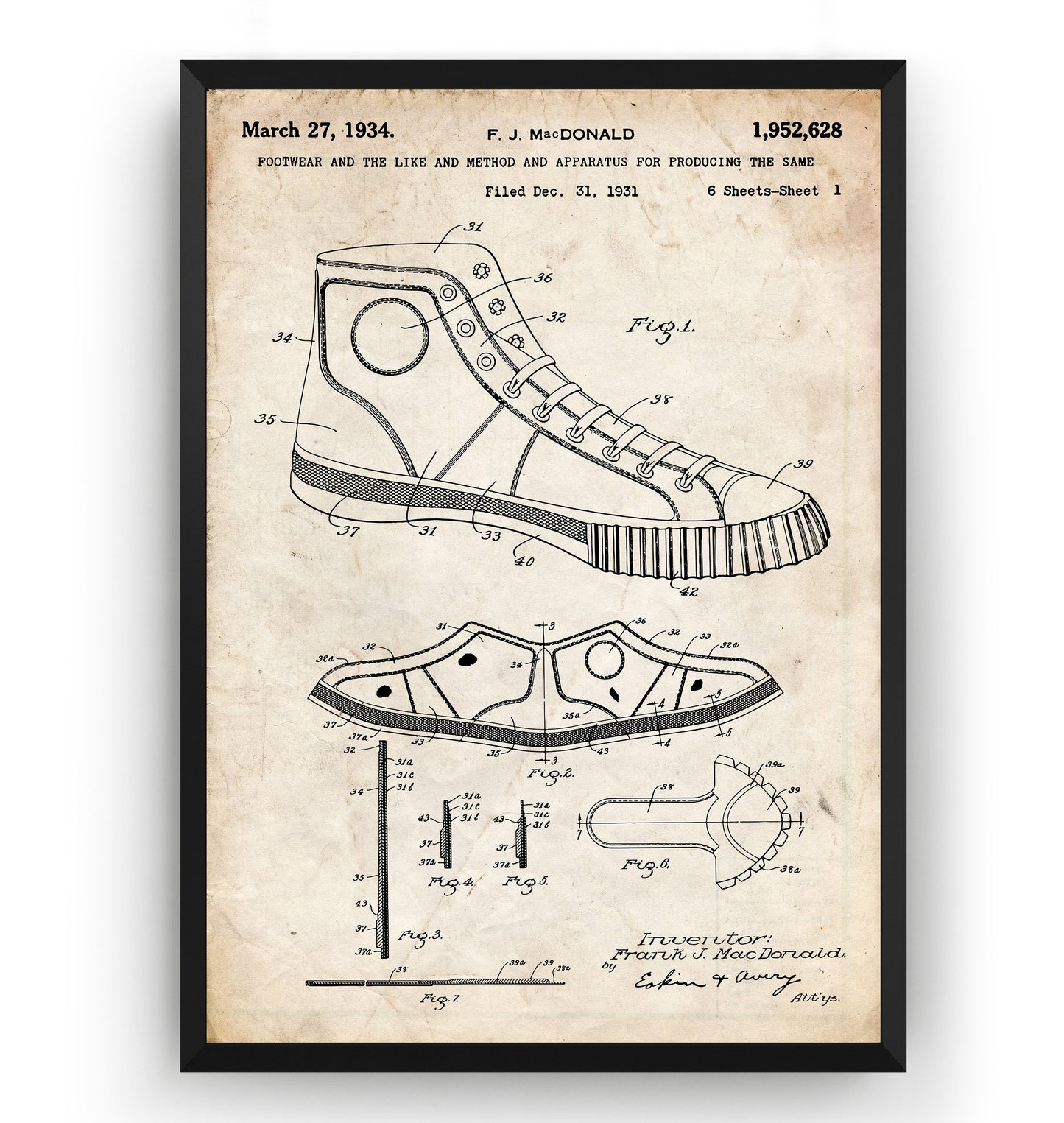 Converse Shoe 1934 Patent Print - Magic Posters