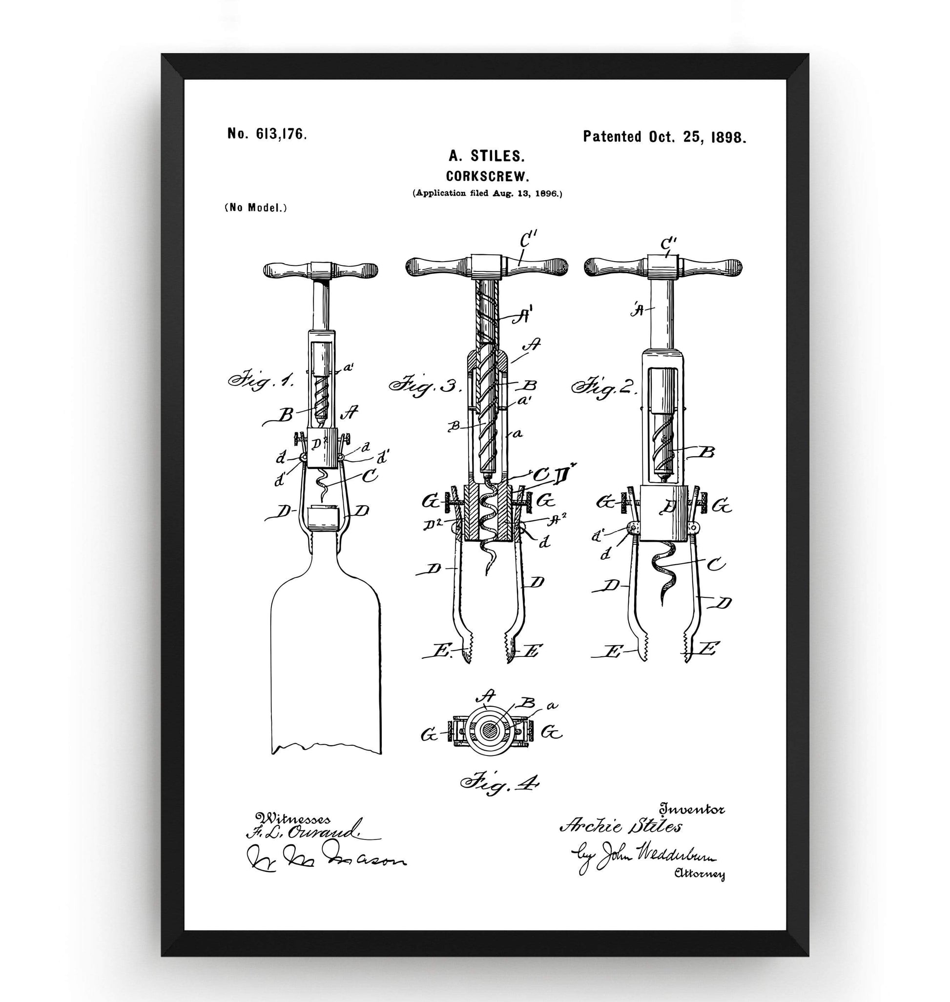 Corkscrew 1898 Patent Print - Magic Posters