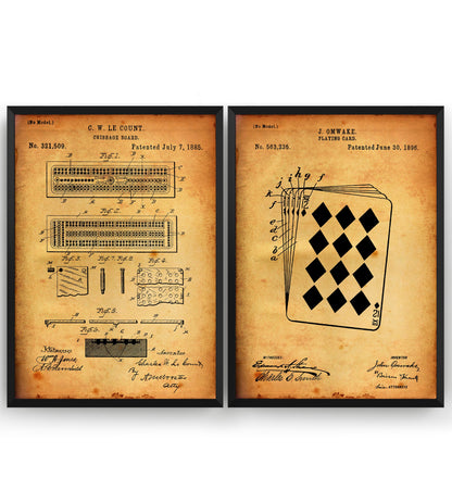 Cribbage And Playing Cards Set Of 2 Patent Prints - Magic Posters