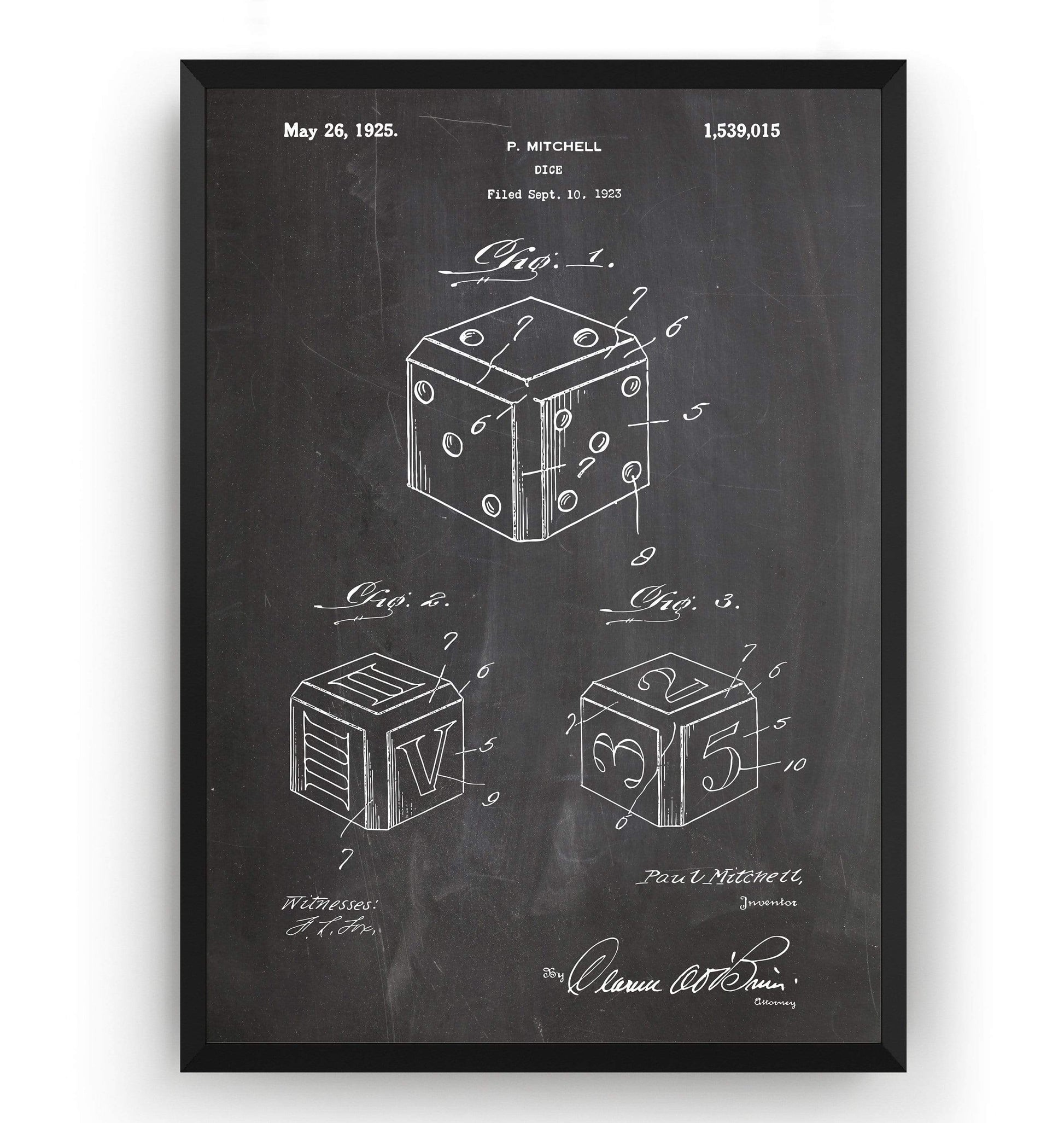 Dice 1925 Patent Print - Magic Posters