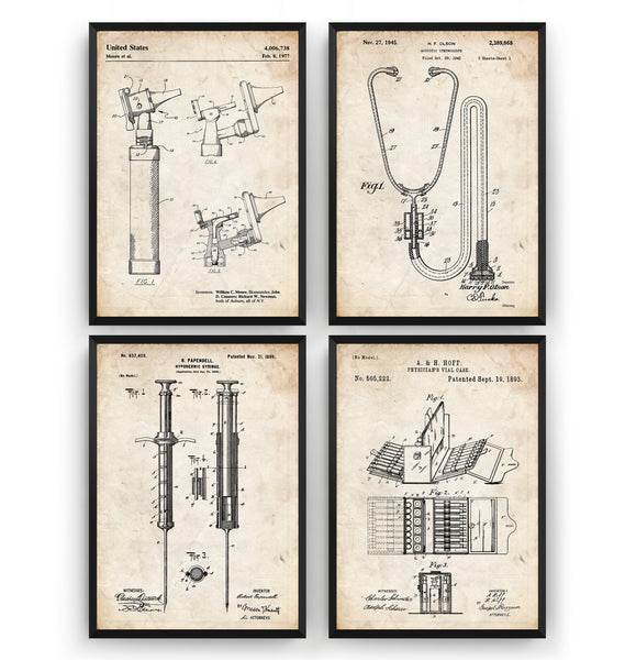 Doctors Medical Set Of 4 Patent Prints - Magic Posters