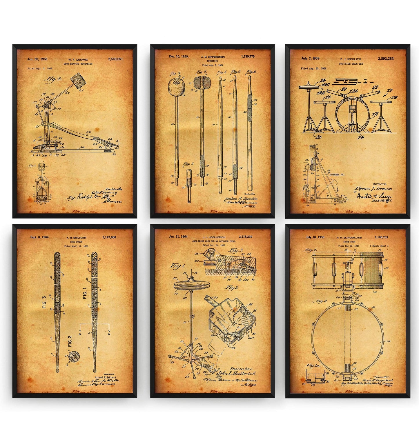 Drum Set Of 6 Patent Prints - Magic Posters