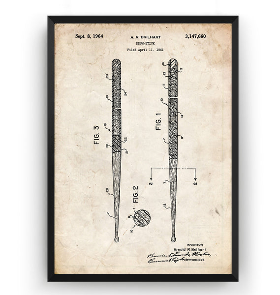 Drum Sticks 1964 Patent Print - Magic Posters