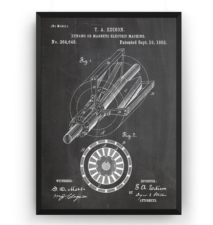 Thomas Edison Dynamo Electric Generator 1882 Patent Print - Magic Posters