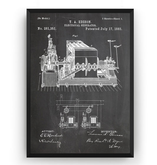 Thomas Edison Electrical Generator 1883 Patent Print - Magic Posters