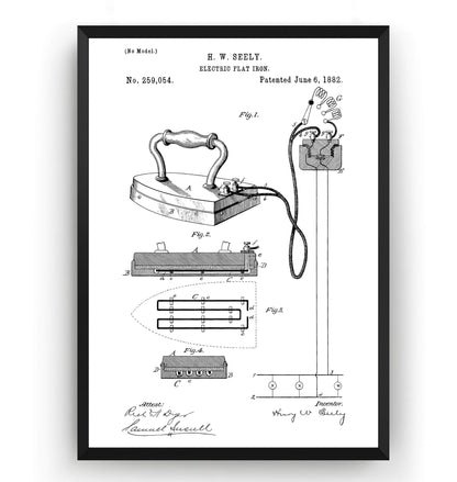 Electric Flat Iron 1882 Patent Print - Magic Posters