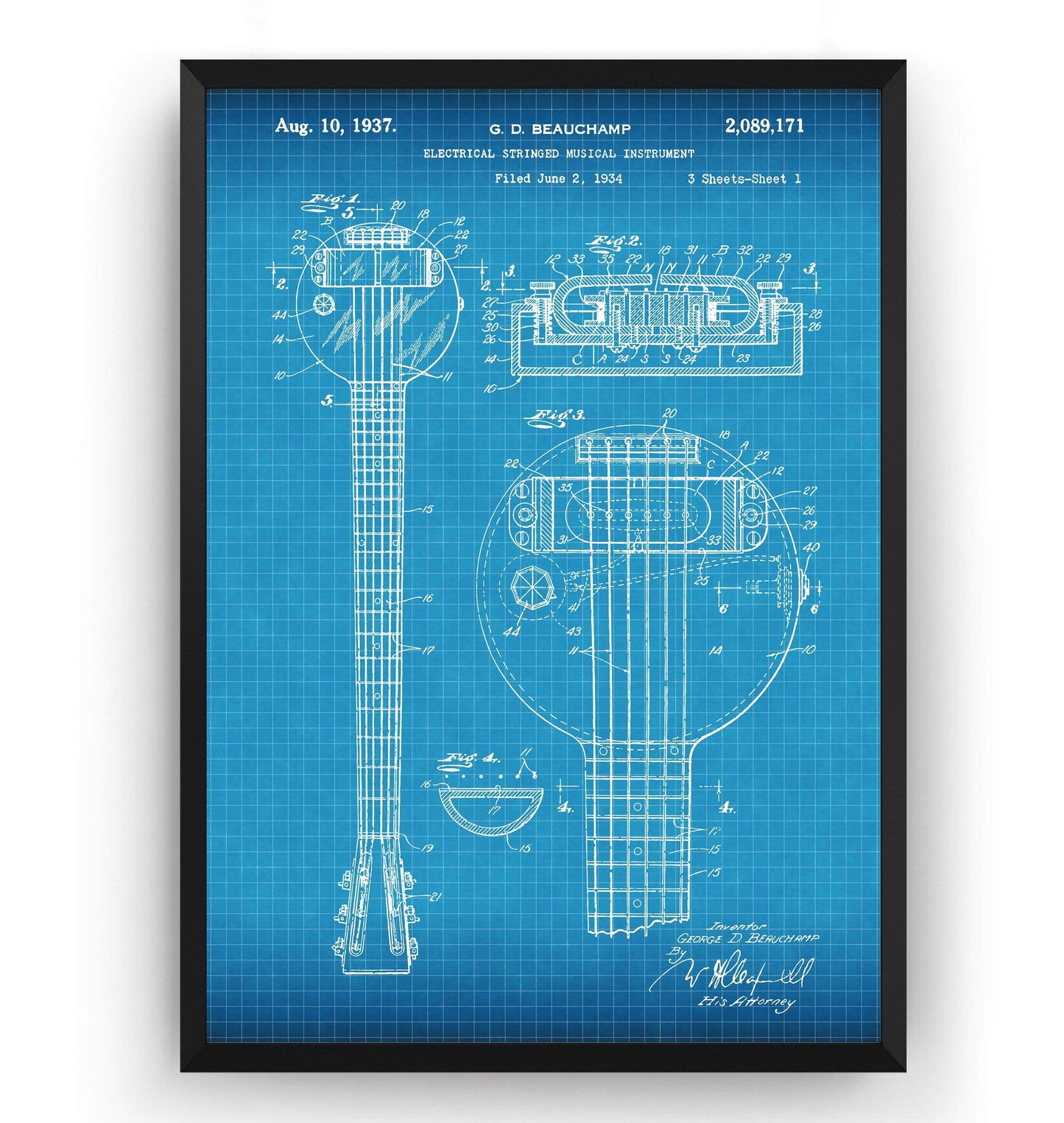 Rickenbacker Ro-Pat-In Frying Pan Electric Guitar Patent Print - Magic Posters
