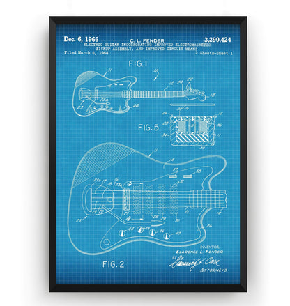 Fender Jaguar Guitar 1965 Patent Print - Magic Posters