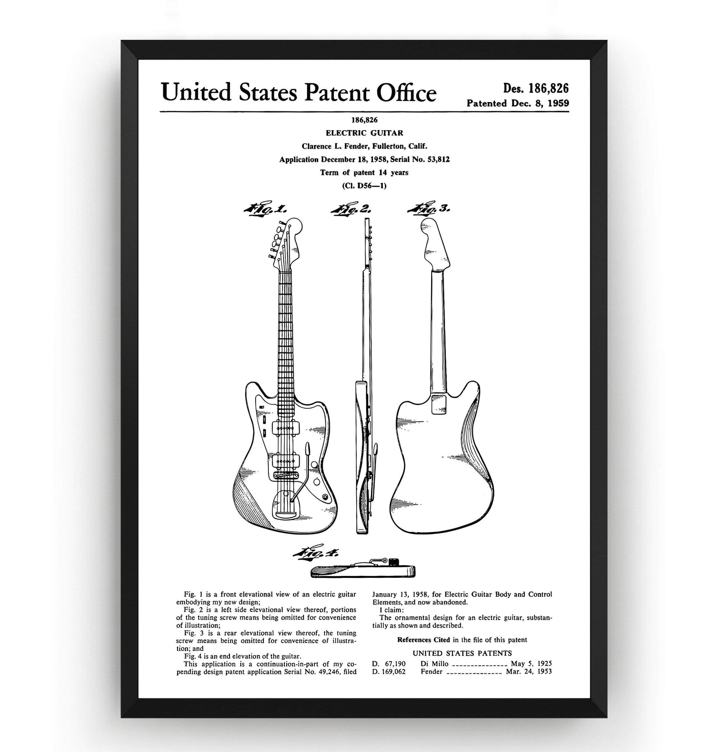 Fender Jazzmaster Guitar 1959 Patent Print - Magic Posters