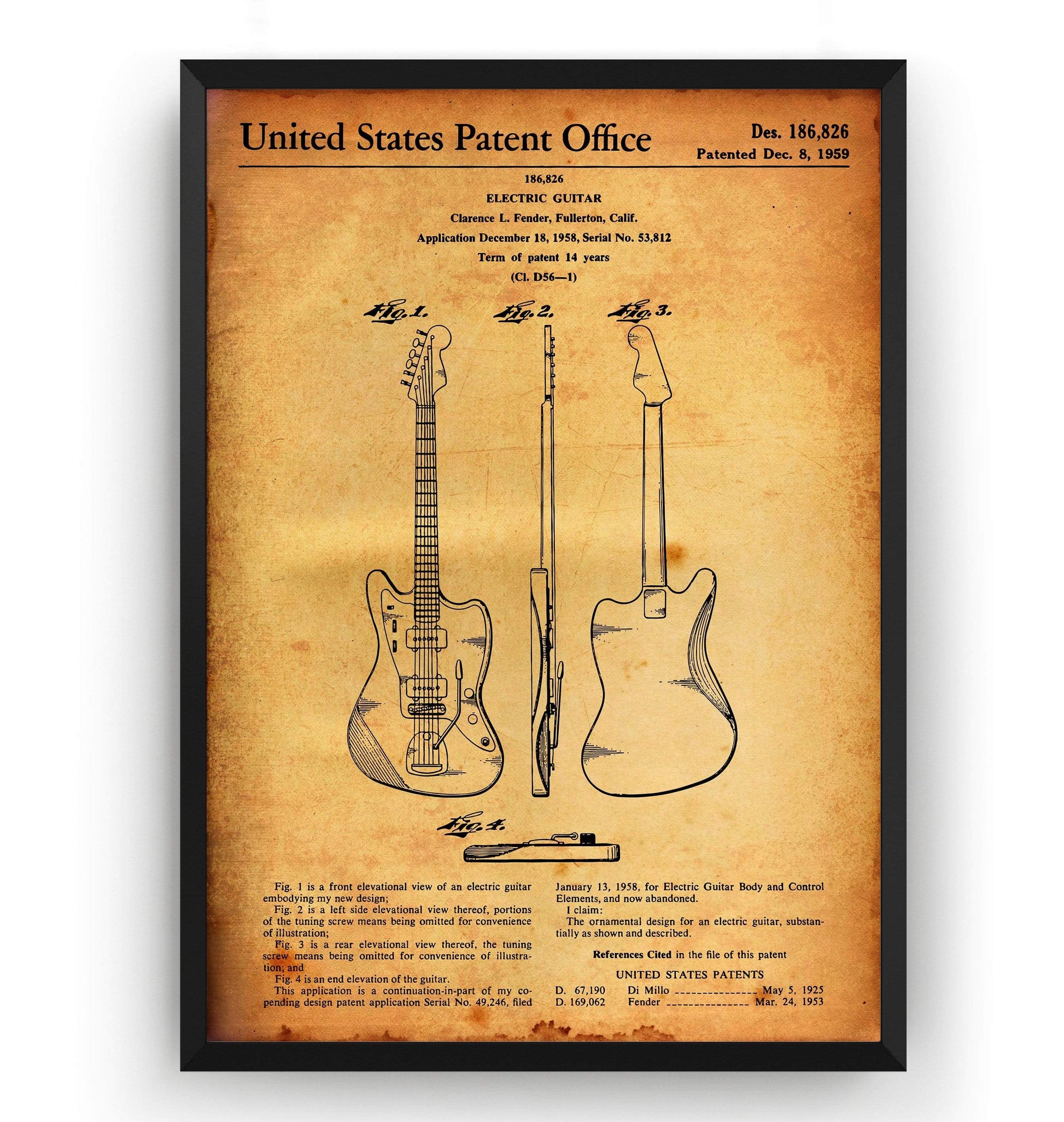 Fender Jazzmaster Guitar 1959 Patent Print - Magic Posters