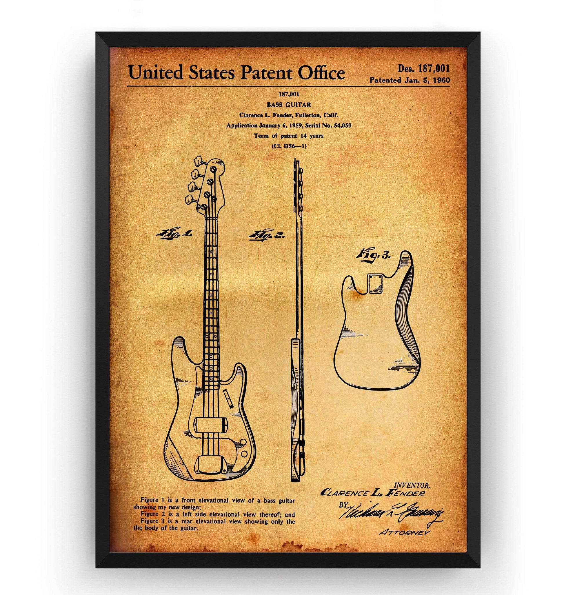 Fender Precision Bass Guitar 1960 Patent Print - Magic Posters
