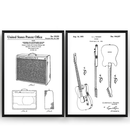 Fender Telecaster Guitar 1951 + Amplifier 1962 Sets Of 2 Patent Prints - Magic Posters