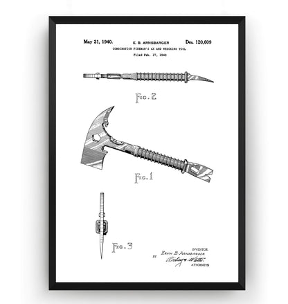 Firefighter Ax and Wrecking Tool Patent Print - Magic Posters
