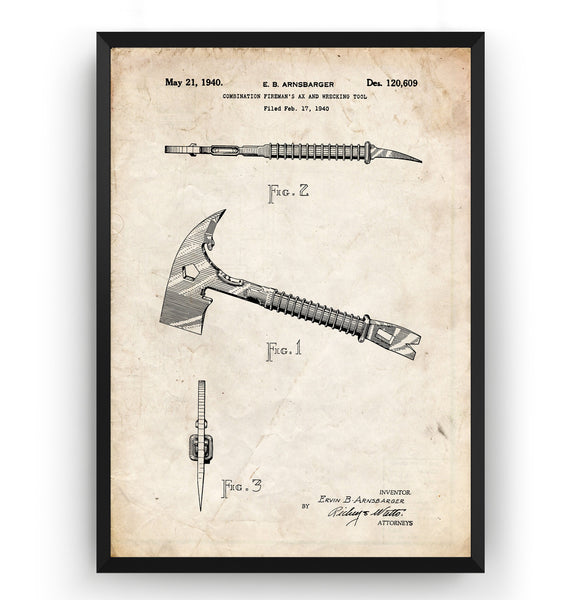 Firefighter Ax and Wrecking Tool Patent Print - Magic Posters