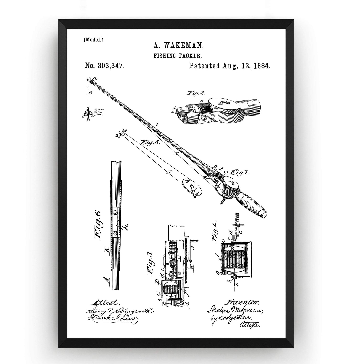 Fishing Rod and Reel 1884 Patent Print - Magic Posters