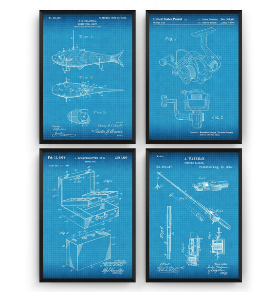 Fishing Set Of 4 Patent Prints - Magic Posters