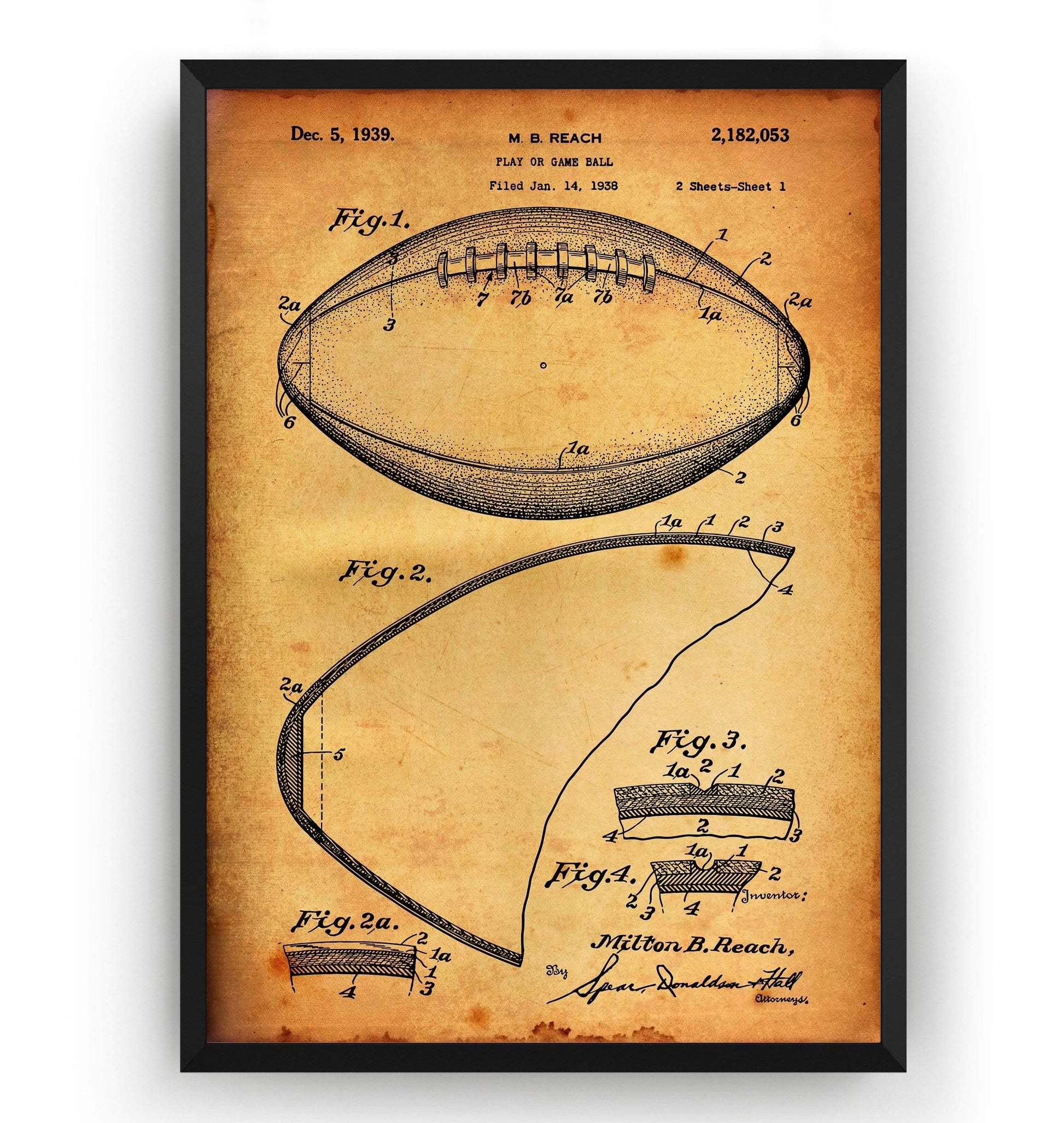 Football Game Ball 1938 Patent Print - Magic Posters