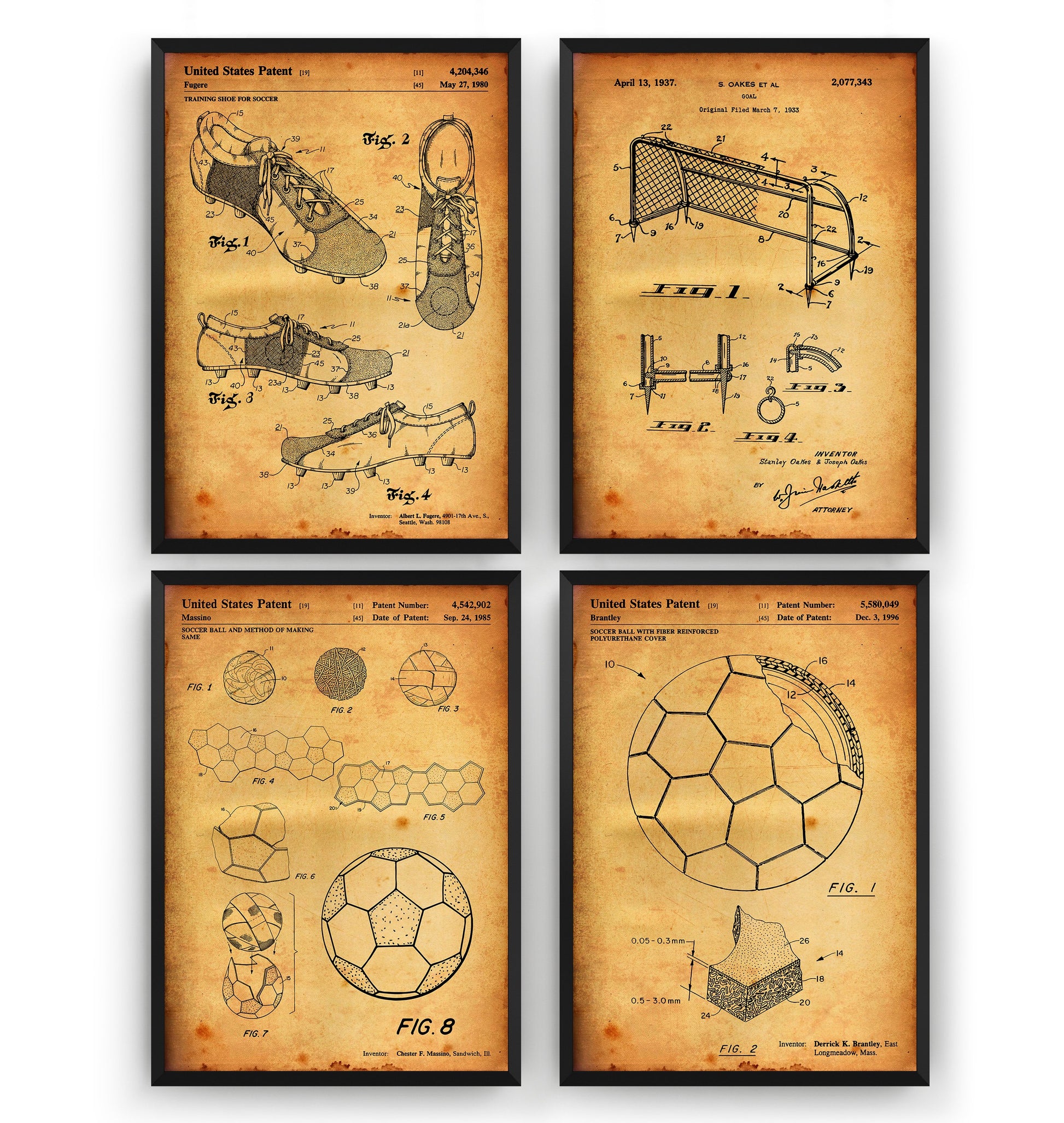 Football Set Of 4 Patent Prints - Magic Posters