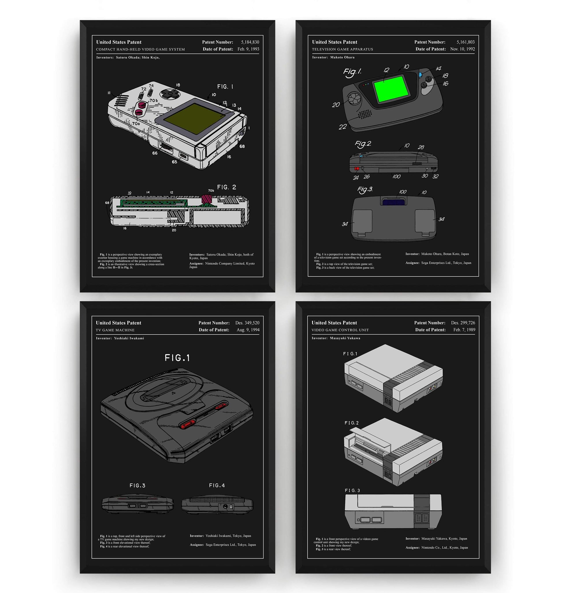 Gamer Set Of 4 Colourised Patent Prints - Magic Posters