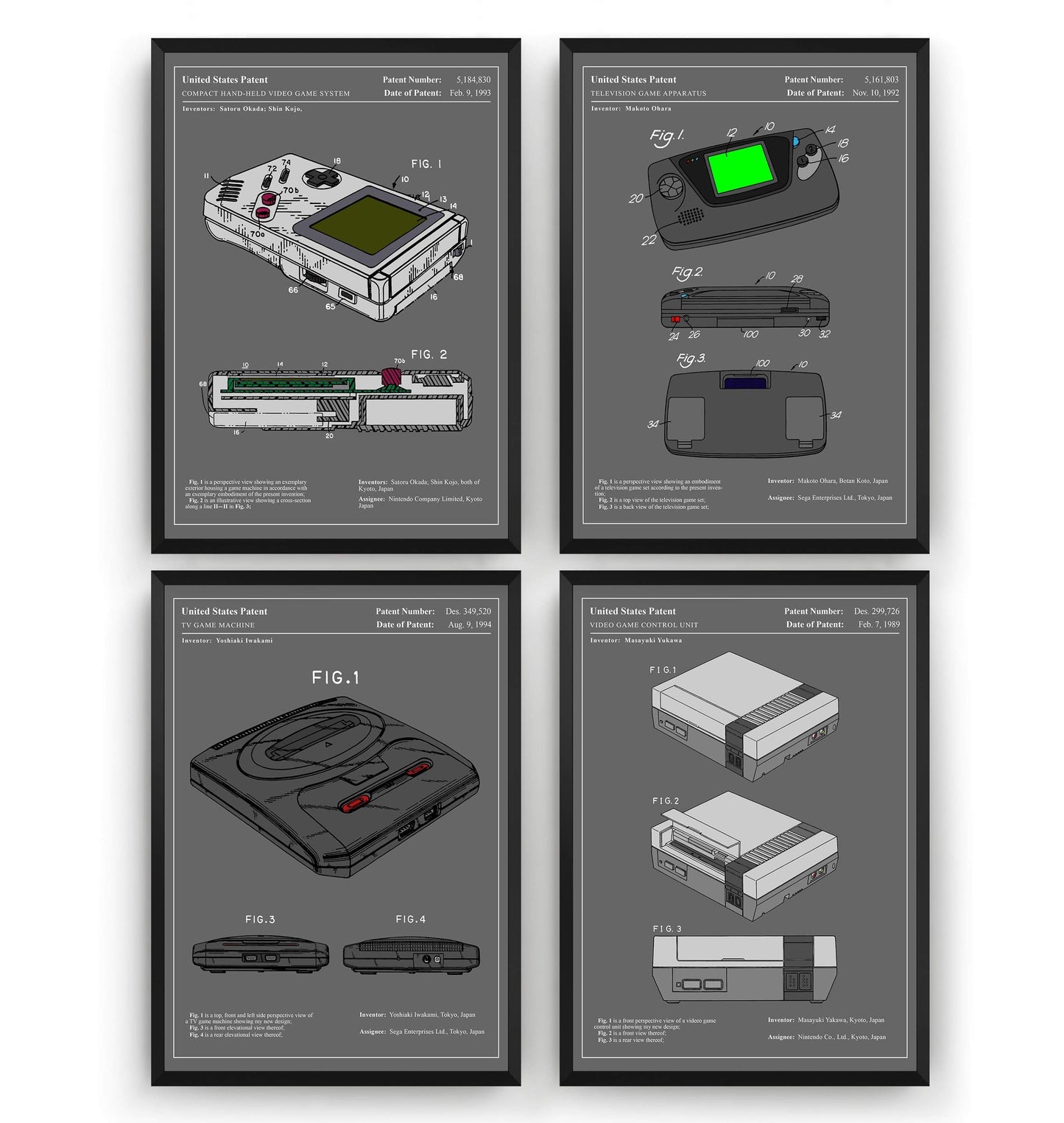 Gamer Set Of 4 Colourised Patent Prints - Magic Posters