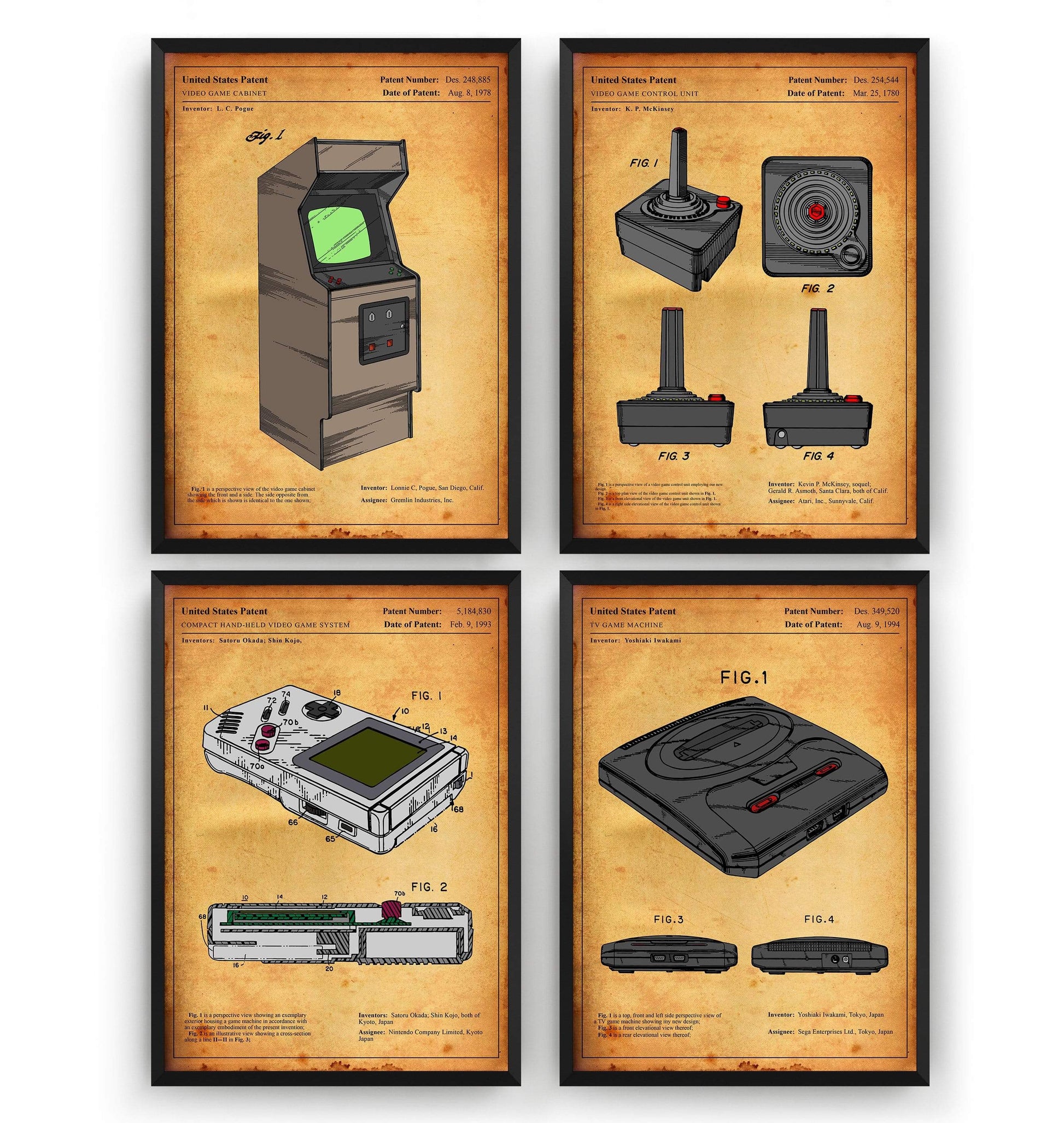 Gaming Set Of 4 Colourised Patent Prints - Magic Posters