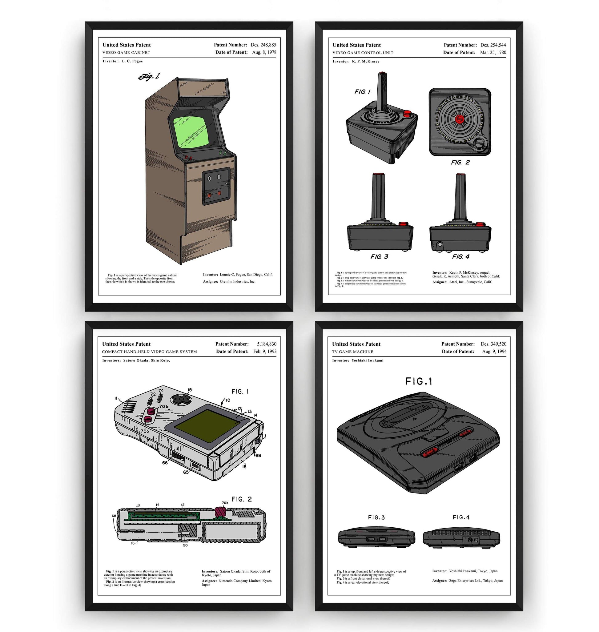 Gaming Set Of 4 Colourised Patent Prints - Magic Posters