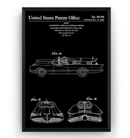 George Barris Batmobile 1966 Patent Print - Magic Posters